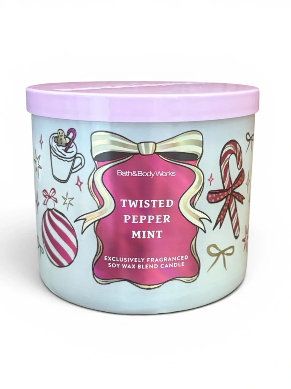NWT Bath & Body Works Twisted Peppermint 3-Wick Candle - Picture 2 of 6